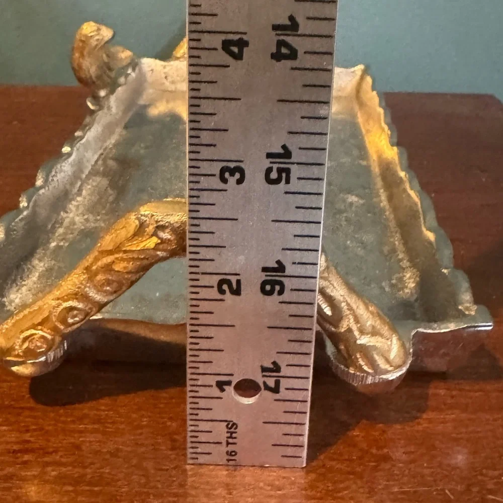 Elegant Silver and Gold Metal Rectangular Tray with Bird and Branch Handles